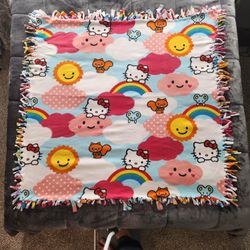 One-of-a-Kind Reversible Fleece Throw Blanket (Hello Kitty & Heart Fish Pattern)
