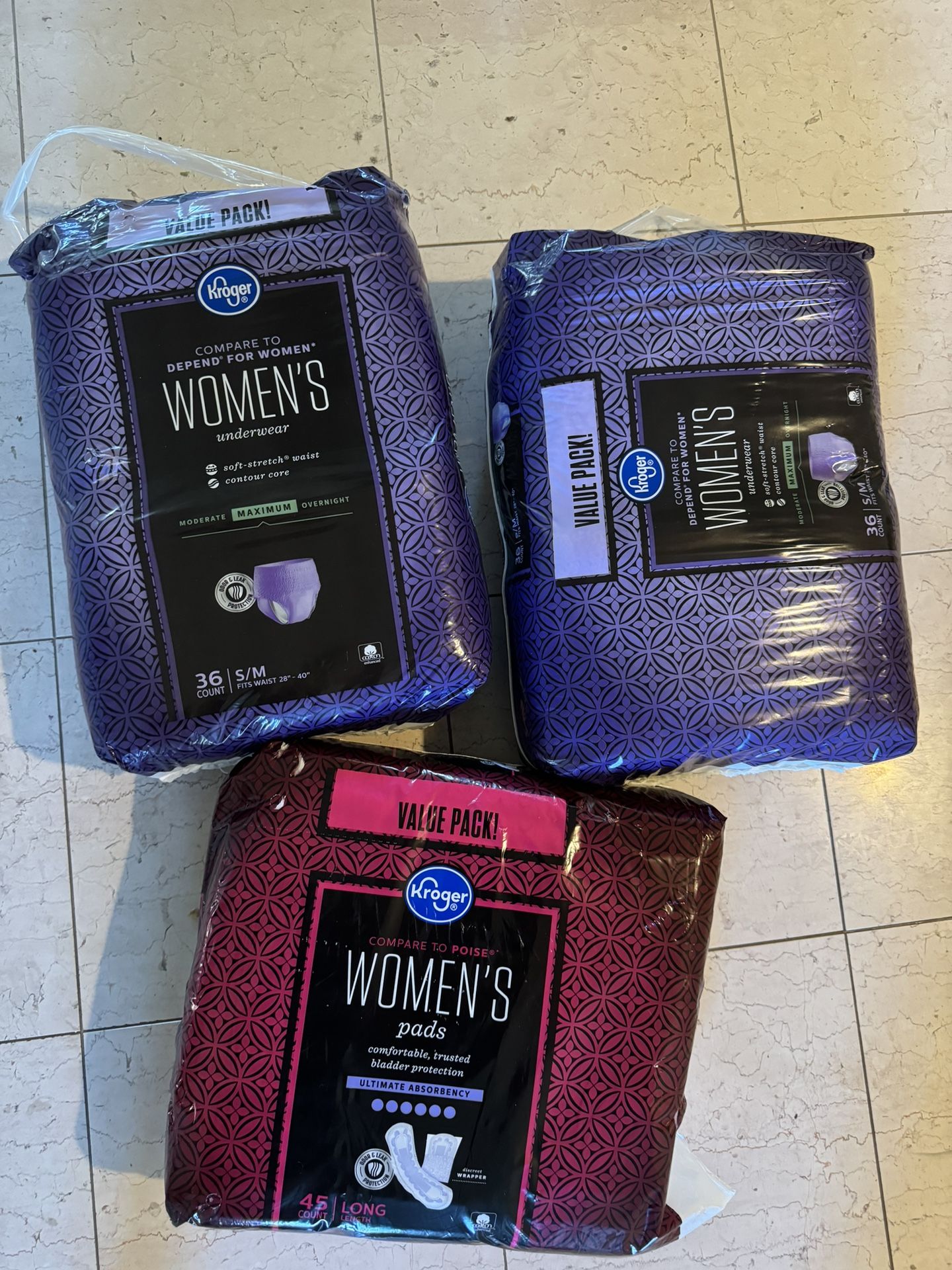 Unopened Women’s Depend Underwear & Pads