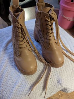Tan Lace-Up Combat Ankle Boots