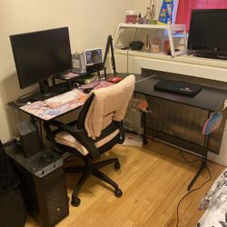 L-shaped Desk with Rolling Chair