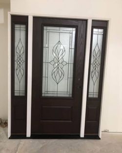 Dark Brown Front Entry Door with Sidelights