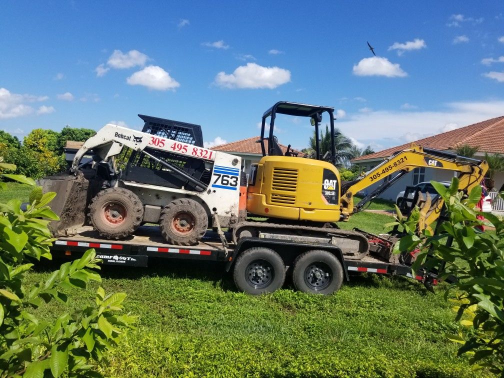 Excavator Bobcat And Dump Trailer