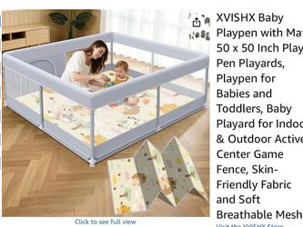 XVISHX Baby Playpen with Mat, 50 x 50 Inch Play Pen Playards, Playpen for Babies and Toddlers, Baby Playard for Indoor & Outdoor Active Center Game Fe