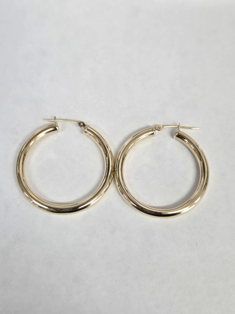 14kt Gold Hollow Polished Hoops