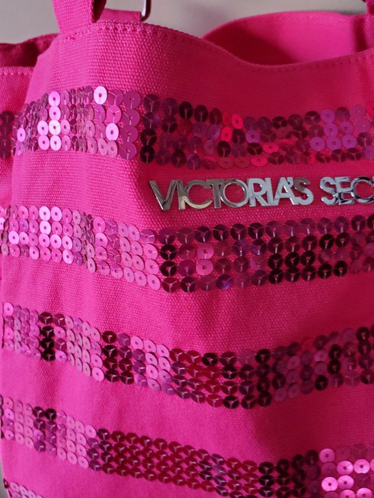 Victoria Secret Tote Bag Hot Pink With Sequins