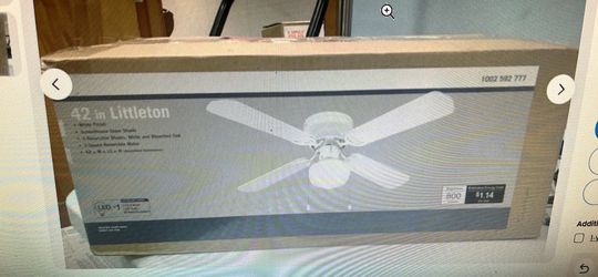 42 Inch White Ceiling Fan Like New