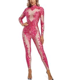 Print Rhinestone Embellished Mesh Bodysuit