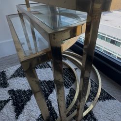 1960s Hollywood Regency Brass Demilune Nesting Tables - Set of 3