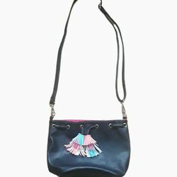 Candie's Black Faux Leather Crossbody Bag with Tassel