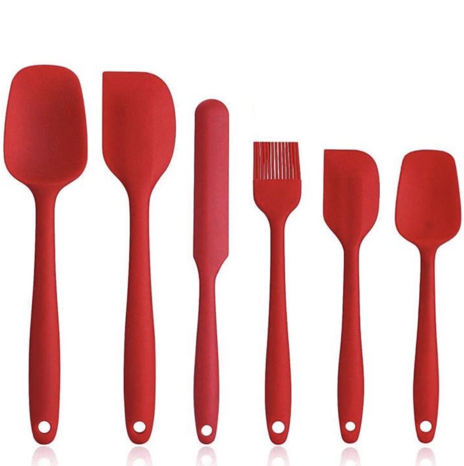 NEW 6 Piece Non-Stick Rubber Spatula Set with Stainless Steel Core - Heat-Resistant Spatula Kitchen Utensils Set for Cooking, Baking and Mixing - Red