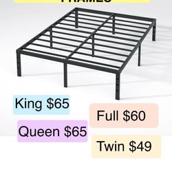 METAL PLATFORM BED FRAMES HEAVY DUTY VARIOUS SIZES & HEIGHTS - See pricing on pictures  (No box spring needed ) MATTRESS NOT INCLUDED    