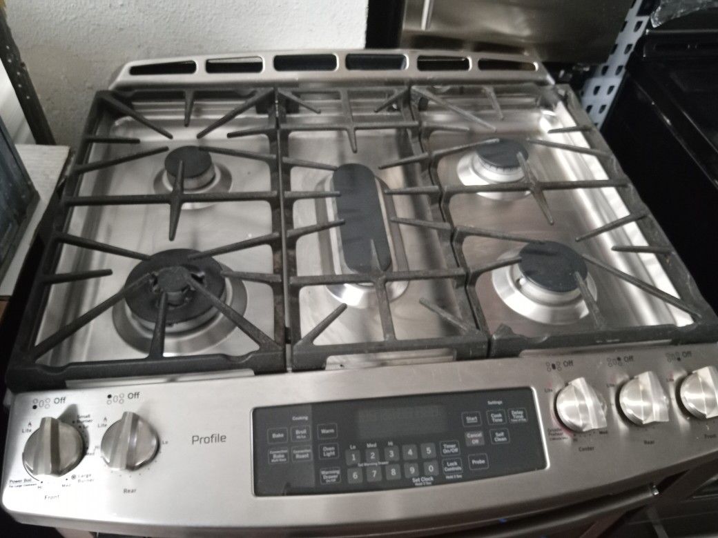 GE Slide In Gas Stove Stainless Steel Five Gas Burners