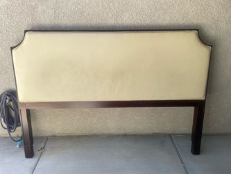 Upholstered Headboard with Dark Wood Frame