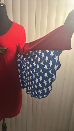 Red Patriotic  Wonder Woman dress with Star Print Cape Sleeves