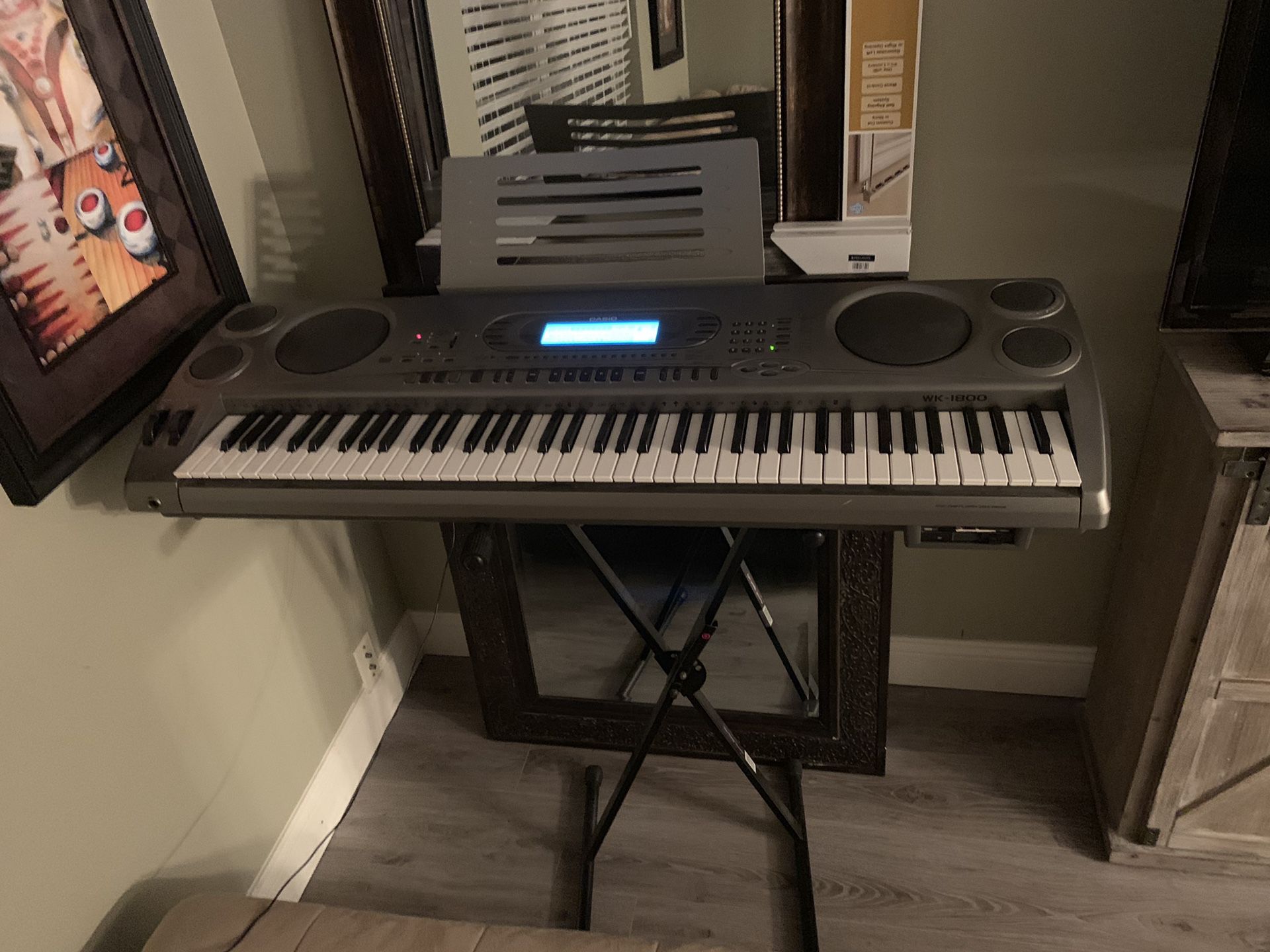 Casio WK-1800 Keyboard Piano, Music Disk, and Piano Stand