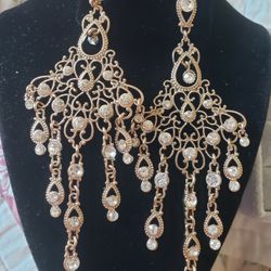 Long Silver Dangle With Zirconia Stone. 4.5inches Long