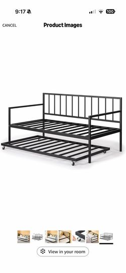 Black Metal frame twin day bed trundle (two twins)