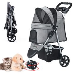 WANGMAO Pet Stroller for Medium Small Dogs 3 Wheels, Gray BRAND NEW! PICK UP IN CORNELIUS
