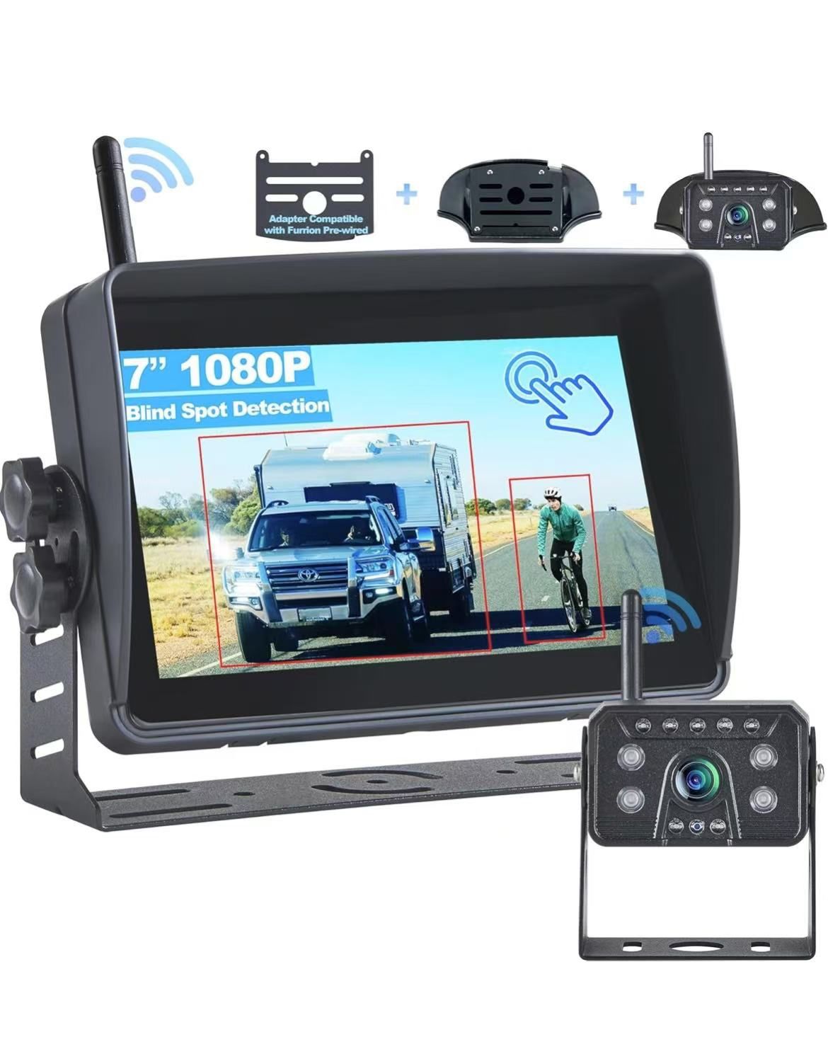 Wireless RV Backup Camera System with Blind Spot Detection, 7'' HD