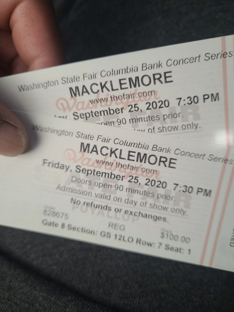 MACKLAMORE CONCERT TICKETS / FAIR ADMISSION
