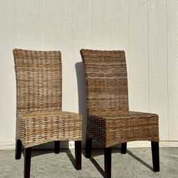 2 Wicker Cane Rattan Dining Kitchen Chairs 