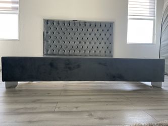 Gray King Tufted Bed Silver Frame