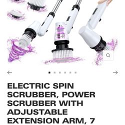 ELECTRIC SPIN SCRUBBER, POWER SCRUBBER WITH ADJUSTABLE EXTENSION ARM, 7 REPLACEABLE SCRUB BRUSH HEADS FAST REMOVING STICKY RESIDUES