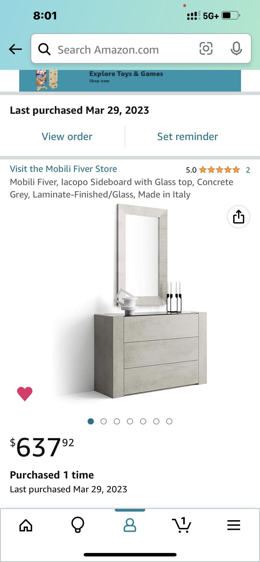 Mobili Fiver, Iacopo Sideboard with Glass top, Concrete Grey,  Laminate-Finished/Glass, Made in Italy for Sale in Addison, IL - OfferUp