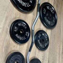 BRAND NEW Standard Curl Bar With Pairs Of 25s, 10s And 5s. (Total: 94 lbs)