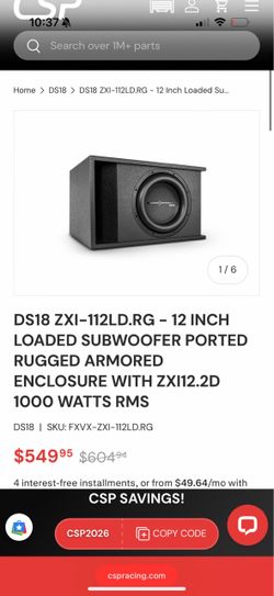 DS18 ZXI-112LD.RG - 12 INCH LOADED SUBWOOFER PORTED RUGGED ARMORED ENCLOSURE WITH ZX|12.2D 1000 WATTS RMS