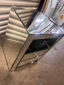 Mirrored Nightstand with Crystal Knobs