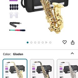 EASTROCK Alto Saxophone Gold E Flat Sax Full Kit for Students Beginner with Carrying Case,Mouthpiece,Mouthpiece Cushion Pads,Cleaning Cloth&Cleaning R