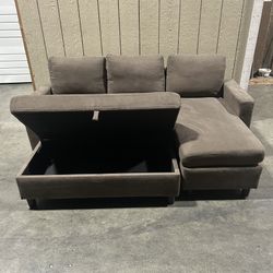 Brown Sectional Sofa with Storage Ottoman