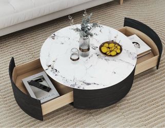 Chino hills pick up,33.47" Modern Round Marble Round Storage Coffee Table, White Sintered Stone Drum Storage Center Table for Living Room/Farmhouse/Of