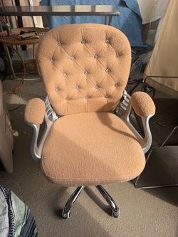 Vinsetto Teddy Fleece Home Office Chair, Button Tufted Desk Chair - Light Brown