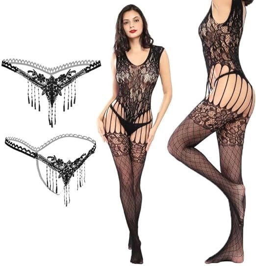 Fishnet bodystocking, a fishnet jumpsuit and a pearl underwear Black  Brand New thanks