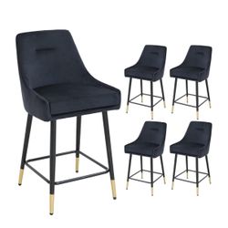 Set Of 4 Bar Stools Velvet 24 Inch