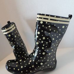 New  Black  White polka  Dots Naturalizer Rain/Snow Boots Zippers on Sides Women's Size 9 