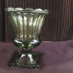 Olive green vintage glass flower vase