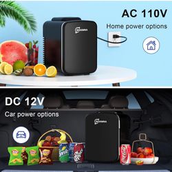 Mini Fridge, 4 Liter/6 Cans Skincare Fridge for Bedroom, 110V AC/12V DC Portable Thermoelectric Cooler and Warmer Small Refrigerators for Beauty & Mak