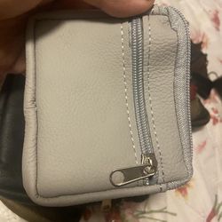 Genuine Cow Leather Mini Wallet / Zip Pouch - Light Grey