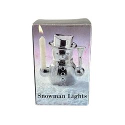 Snowman Lights Silver Tone Mini Candle Holder Vintage 3 inch