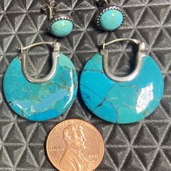 Turquoise And Sterling Silver Earrings Lot ///send Me Your Offer//