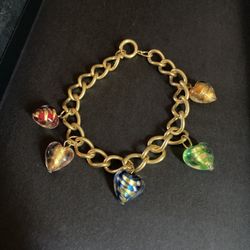 MURANO Glass Multi-Colored Heart Charm Bracelet.  Made In Italy