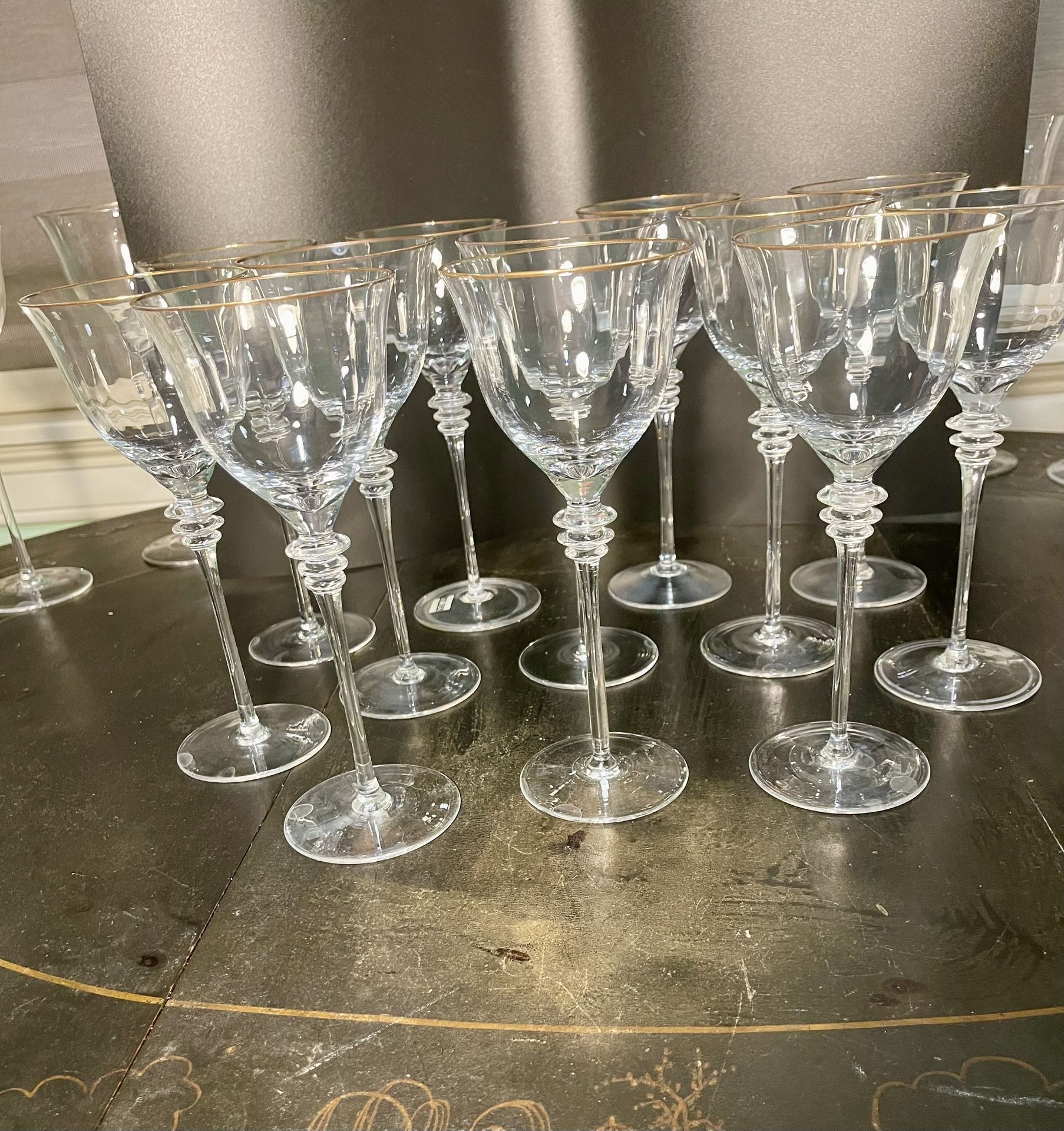Mikasa Set Of 12 Wine Glasses Sophisticate Collection Crystal Gold Rim New
