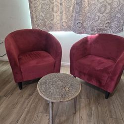 Two burgundy Chairs (Not Table )