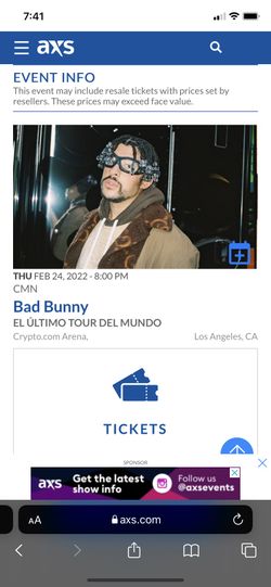 Bad Bunny Feb 24th Crypto Arena 2 Tickets Available