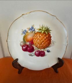 Vintage Schumann Arzberg Bavaria Pineaple Fruit Plate Gold Trim Germany 7.5"