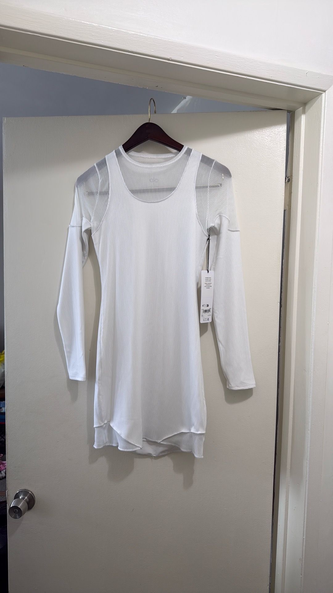 Alo Yoga White Mesh Long Sleeve Dress Size M NWT