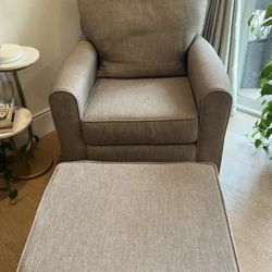 Taupe Armchair Glider With Ottoman 